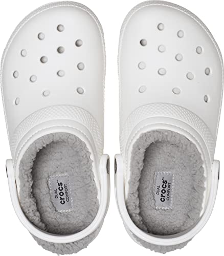 Crocs Unisex Men's and Women's Classic Lined Clog | Fuzzy Slippers, White/Light Grey