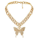 Big Butterfly Pendant Necklace For Women Rhinestone Cuban Link Hip Hop Crystal