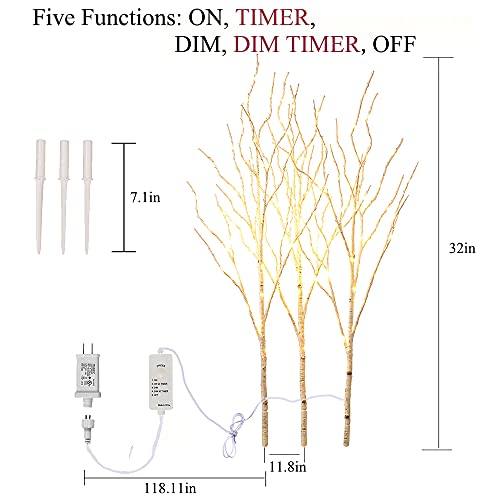 Lighted White Twig Branches with Timer and Dimmer 2 Sets Tree Branch with Warm White Lights