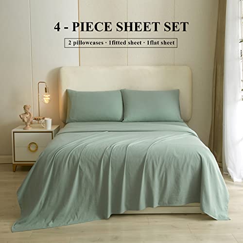 Full Size Sheet Sets Sage Green - 4 Piece Bed Sheets and Pillowcase Set for Full Bed