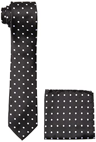 Men's Satin Dot Tie Set, Black/White, One Size