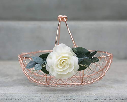 Rose Gold Flower Girl Basket - Copper Wire Flower Girl Basket - Boho Flower Girl Gift - Eucalyptus & Ivory Floral Wedding Basket by Ragga Wedding