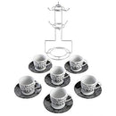 Expressions Espresso Saucer Set, 13PC Cups Stand, White/Black