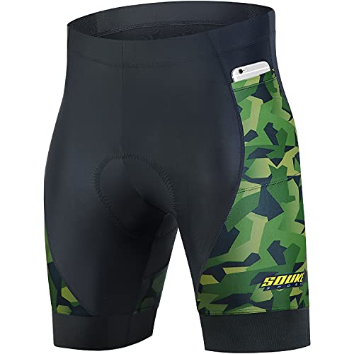 Sports Padded Bike Shorts for Men Cycling Bicycle Shorts (Blackgreen,Large)