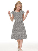 Girls Short Sleeve Dresses Fashion Print Swing Knee-Length Dress