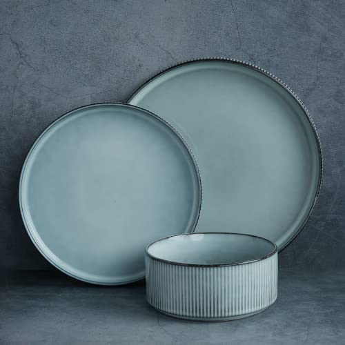 Dinnerware Sets, Plates and Bowls Set For 4, 12 Piece Dish Set, Smoky Blue