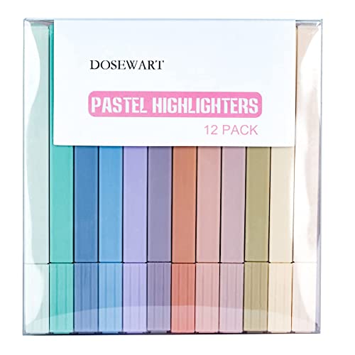 DOSEWART 12Pack Highlighters, Pastel Highlighter Marker Pen with Chisel Tip, Fast Drying