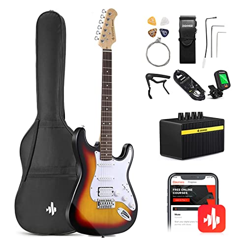 39 Inch Full Size Electric Guitar Kit Solid Body Sunburst, Beginner Starter