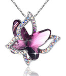 Butterfly Crystal Necklace with Amethyst Pink Birthstone for February, Silver-Tone
