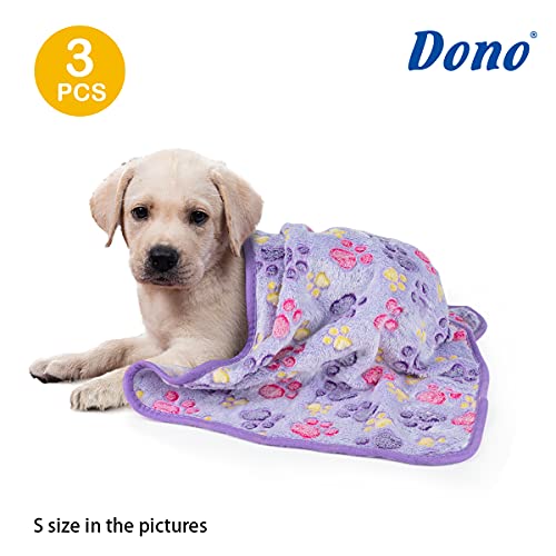 1 Pack 3 Dog Blankets for Small Dogs, Soft Fluffy Paw Print Pattern Fleece Pet Blanket