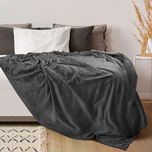 Fleece Blanket Queen Size Grey 300GSM Luxury Bed Blanket Anti-Static Fuzzy Soft Blanket