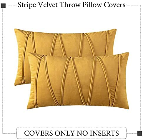 Pack of 2 Decorative Velvet Throw Pillow Covers Modern Striped Solid Cushion Covers