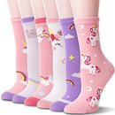 Girls Kids Unicorn Soft Cotton Socks 6 Pairs (Unicorn,5-8 Y)