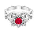 3/4 CT Ruby Solitaire Ring, 1/2 CT HI-SI Diamond Accent Ring, 14K White Gold