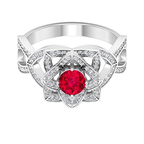 3/4 CT Ruby Solitaire Ring, 1/2 CT HI-SI Diamond Accent Ring, 14K White Gold