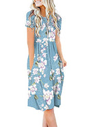 Women Summer Casual Short Sleeve Dresses Empire Waist Dress with Pockets