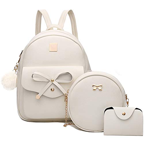 Girls Bowknot 3-Pieces Fahsion Leather Backpack Backpack Purse