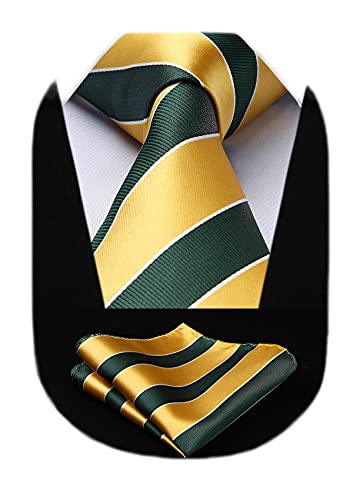 Stripe Mens College Ties Green Yellow Ties Gold Forest Green Ties and Handkerchief Set