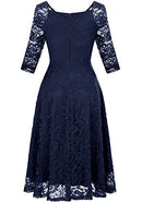 Long-Sleeve A-Line Lace Bridesmaid Dress Midi for Wedding Formal Party S Navy