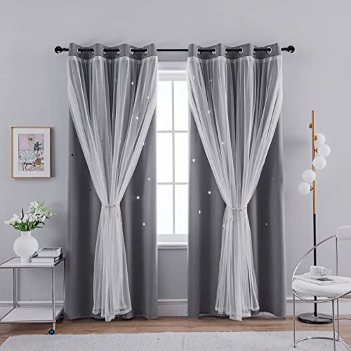 2 Panels Star Blackout Curtains for Girls Kids Baby Bedroom Window Curtain