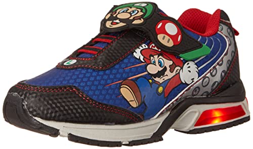 SUPER MARIO Brothers Mario and Luigi Kids Tennis Shoe, Light Up Sneaker, Mix Match Runner Trainer, Kids Size 11 to 3 (2 M US Big Kid, Blue)