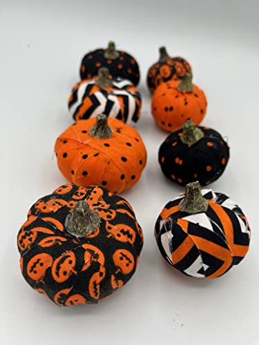 Halloween Mini Pumpkins, orange black white, decoration, set of 8, fabric bowl fillers