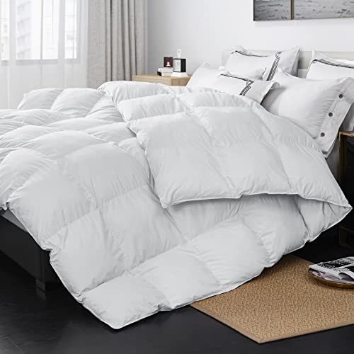 Feather Down Comforter Queen, 100% Cotton Fabric(White,90x90inches)