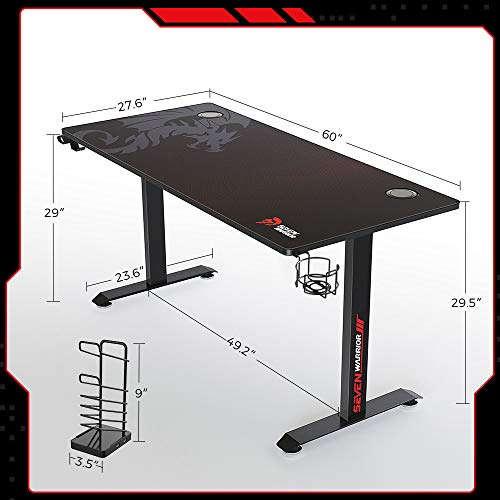 Seven Warrior Gaming Desk 60 INCH, T- Shaped Carbon Fiber Surface Computer
