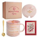 Teacher Appreciation Gifts - Pink Marble Ceramic Coffee Mugs 11.5oz and Lid