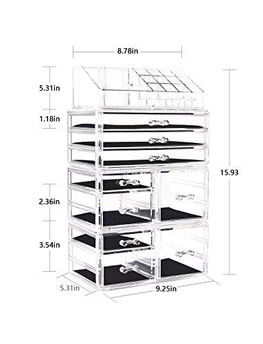 Makeup Organizer 4 Pieces Acrylic Makeup Storage Organizer Box with 9 Drawers