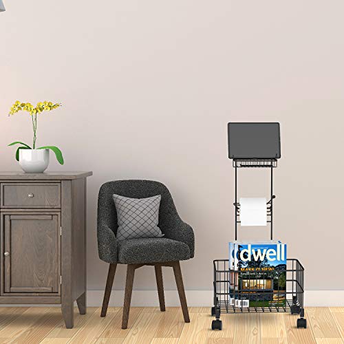 Toilet Paper Holder Stand with Shelf, Free Standing Toilet Paper Holder with Dispenser