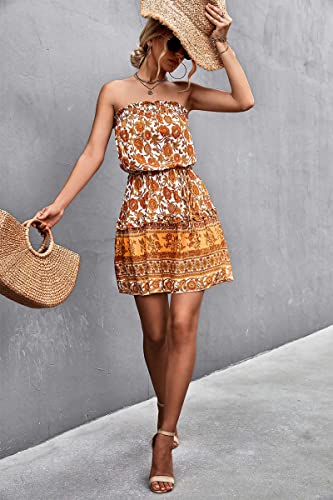 Summer Casual Dress Women's Boho Floral Print Off Shoulder Mini Dress