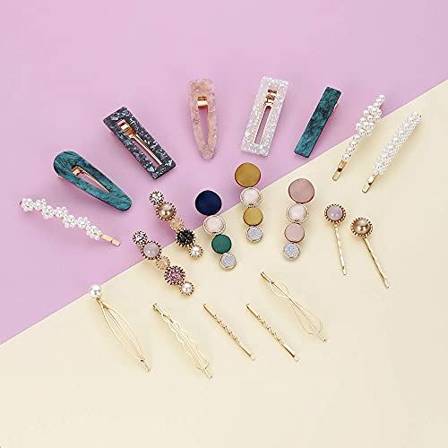 20 PCS Macaron Pearl Acrylic Resin Metal Fashion Hair Clips Set