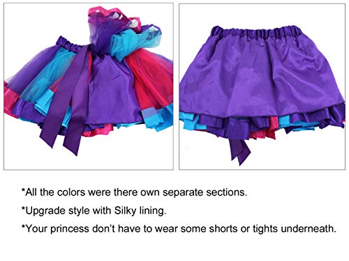 Little Girls Layered Tulle Rainbow Tutu Skirt with Unicorn T-Shirt,Headband and Birthday Sash (Deep Purple, 2-3T)