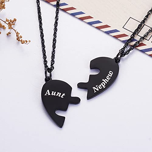 Aunt and Nephew Heart Matching Necklace Set for 2 - Gifts for Aunt Birthday Jewelry