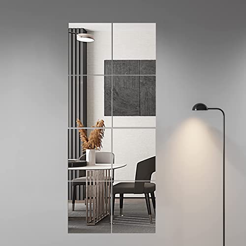 Glass Full Length Wall Mirror Tiles, 14'' x 12'' x 4PCS, Frameless Full Body Mirror