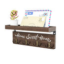 buways Wall-Mounted Key and Mail Holder, Wooden Key Rack with 4 Double Key Hooks, Rustic Home Decor for Entryway