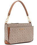 Calvin Klein Lucy Triple Compartment Shoulder Bag, Almond/Taupe/Caramel Embossed