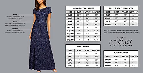 Alex Evenings Women's 3/4 Sleeve Stretch Lace Bodice Mock One Piece Gown, Navy, 14