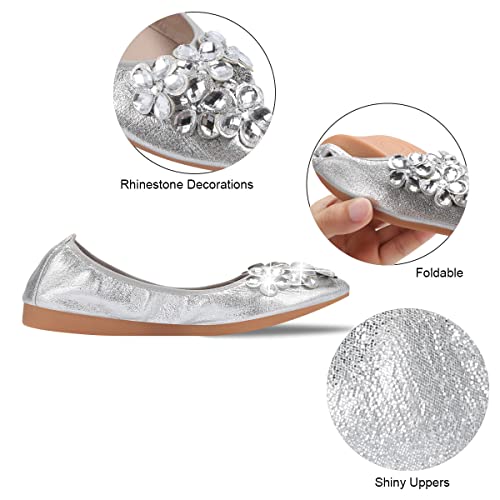 Women Ballet Flats Rhinestone Wedding Ballerina Shoes Foldable Sparkly Comfort Slip on