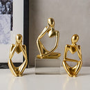 Gold Decor Thinker Statue Abstract Art Sculpture Set of 3 Golden Collectible Figurines