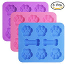 3 Pcs Silicone Molds Puppy Dog Paw & Bone Shaped 2 in 1, 8-Cavity