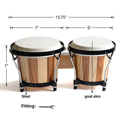 Kids Adults Professional 6” and 7” Tunable Hand-Crafted Bongo Drum Percussion