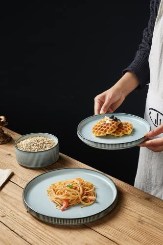 Dinnerware Sets, Plates and Bowls Set For 4, 12 Piece Dish Set, Smoky Blue