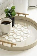 Caspen Modern Round Tray, 15.5 inch Diameter, Sand Light Brown, Decorative Tray