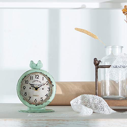 Vintage Table Clock, Shabby Chic Pewter Round Quartz Shelf Desk Clock