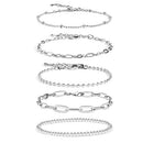 Silver Bracelets for Women Girls Sets Dainty Link Paperclip Bracelet Stack Small Ball Bead