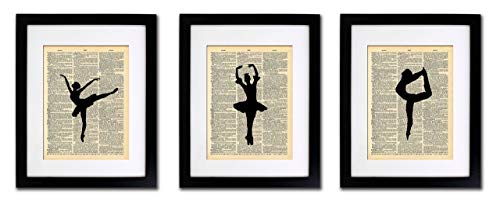 Ballerina Dancers  3 Print Set - Vintage Dictionary Print 8x10 Home Wall Decorations