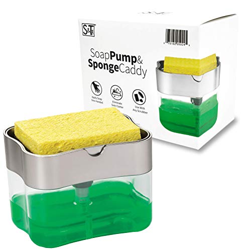 Countertop Dish Soap Dispenser Pump and Sponge Holder for Kitchen Sink