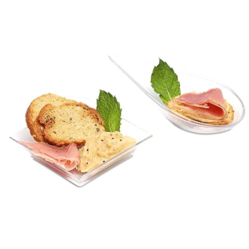 Mini Appetizer Plates and Tear Drop Spoons for Weddings (Clear, 72 Pieces)